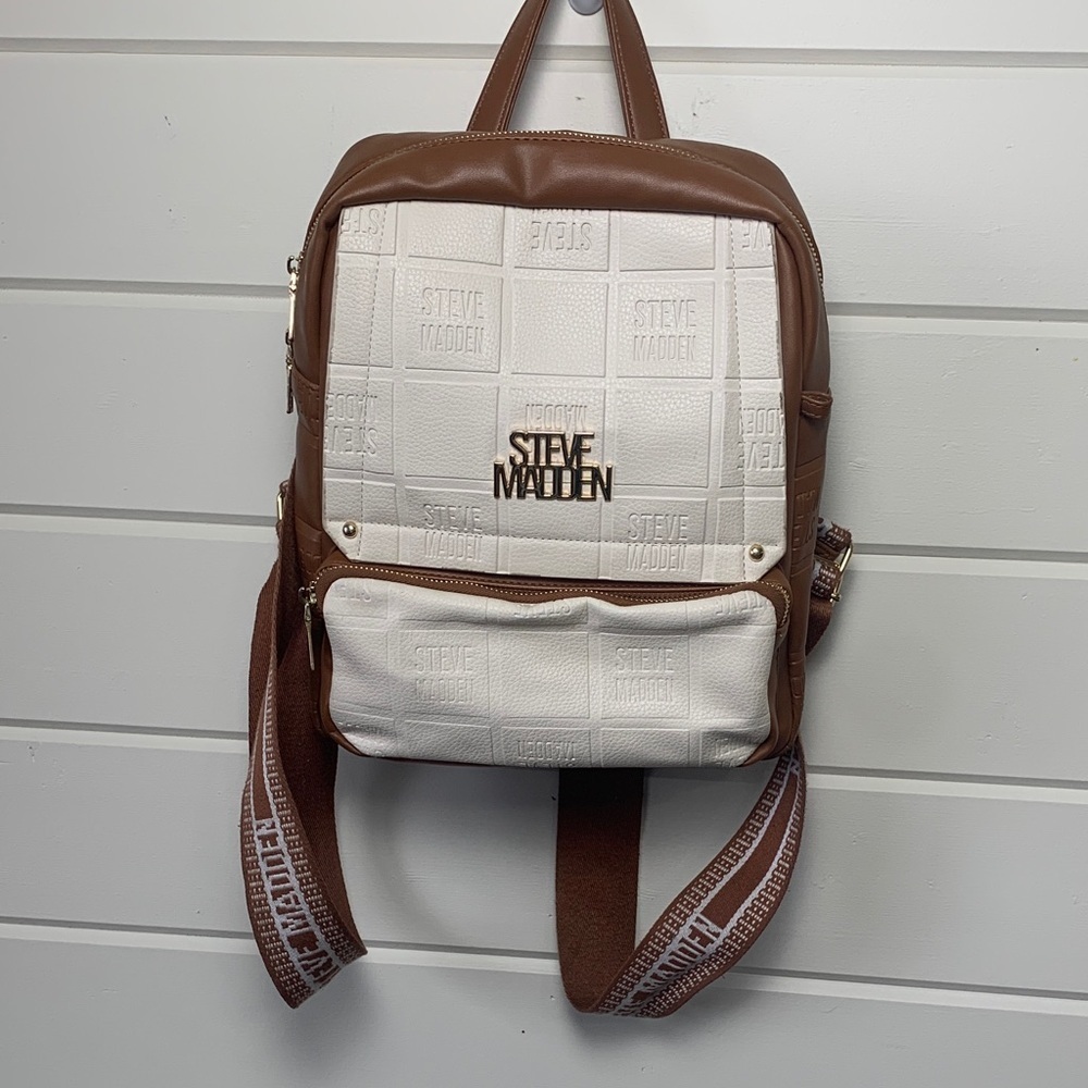 Steve Madden Embossed Two-Tone Brown and White Backpack